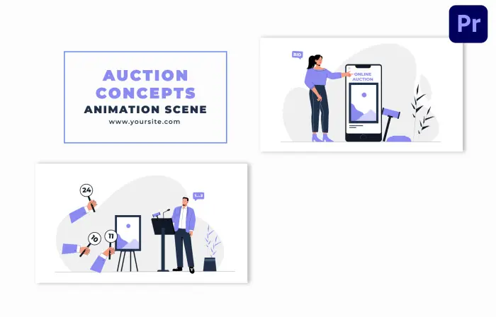 Auction Concept Flat Vector Animation Scene